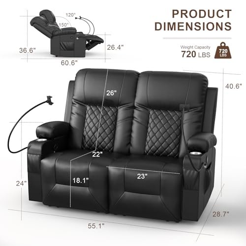 FURNIMAT - FURNIMAT Loveseat Recliner Sofa